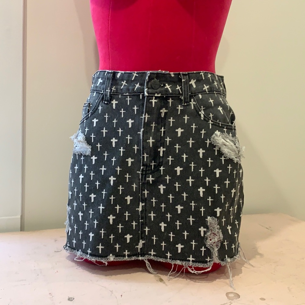 The People Vs distressed black denim mini skirt